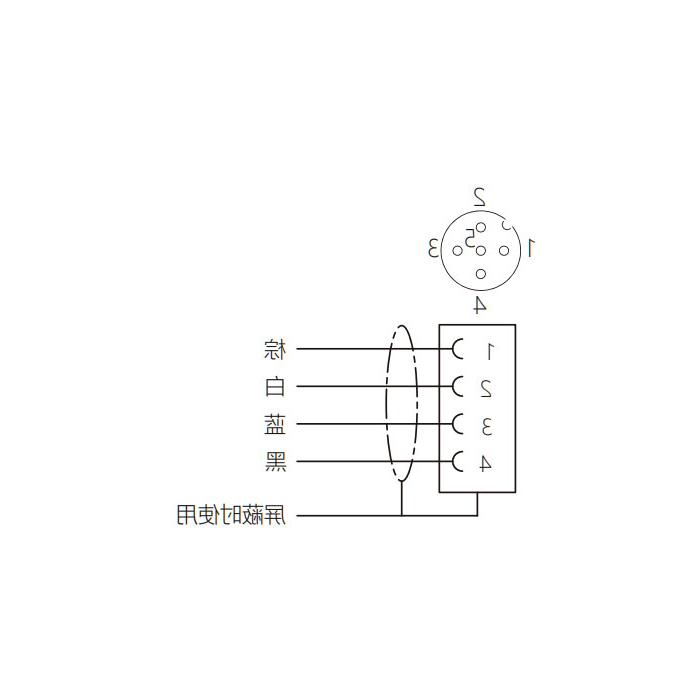 M12 4Pin female 90°, IP 69K-ECOLAB, food grade, single-end precast PUR flexible cable, black sheathed, 64E041-XXX